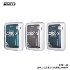 REMAX RPP-164 20000MAH LINZE SERIES 2A ALUMINUM, ALLOY POWER BANK (OUTPUT-2USB)(TYPE-C IN) (2A MAX)(77 WH)