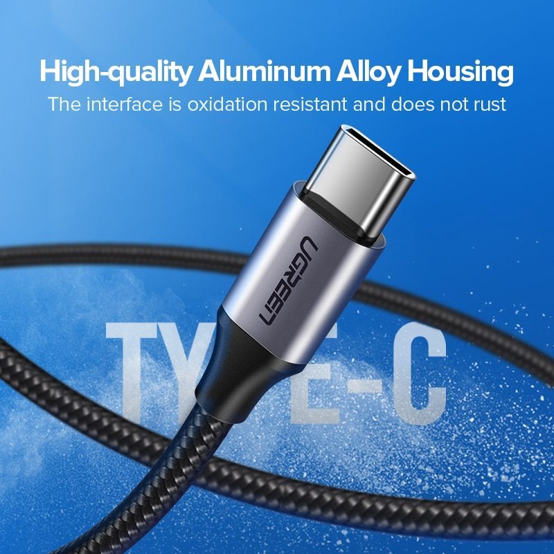 UGREEN TYPE.C TO TYPE.C CABLE 1M ALUMINUM CASE BRAIDED,C TO C  Data Cable ,Type C to Type C Fast Charging Cable , USB C Cable , PD Cable , PD Port , C to C Cable Samsung , Xiaomi , Apple , Huawei