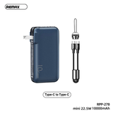 REMAX RPP-278(C TO C) 10000mAh GLORY MINI SERIES QC 22.5W +PD 20W FAST CHARGING POWER BANK (CHARGER)(TYPE-C TO TYPE-C)