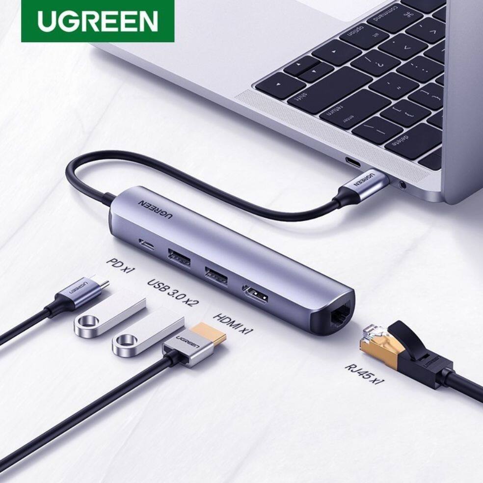 UGREEN CM418 5 IN 1 USB-C TO 2*USB 3.0+HDMI+RJ45 ETHERNET ADAPTER+PD, 5 In 1 Hub,  Type-C Hub