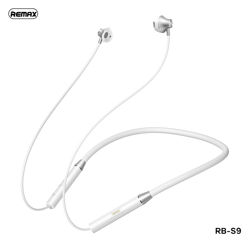 REMAX NEW RB-S9 WIRELESS NECKBAND SPORT EARPHONES, Sport Type Earphone, Neckband Earphone, Bluetooth Earphone -White