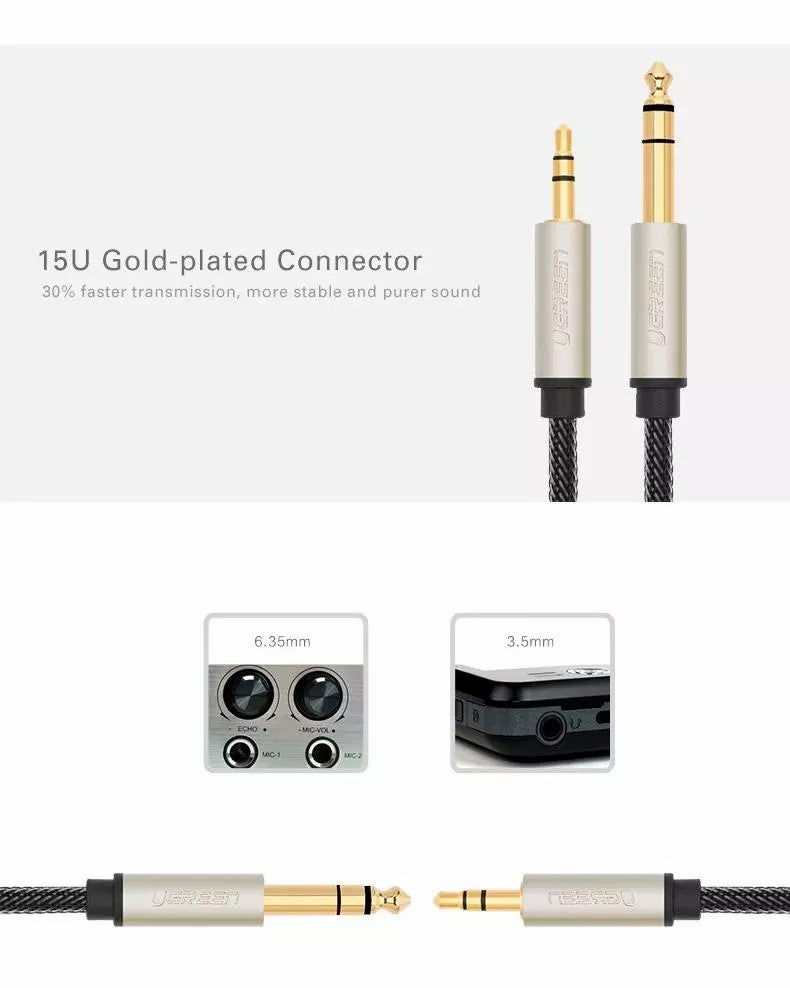 UGREEN 3.5mm to 6.35mm TRS Stereo Audio Cable (AV127) 6.35mm 1/4" Male to 3.5mm 1/8" TRS Stereo Audio Cable for iPod, Amplifier, Adapter Card Microphone Cable Adapter Display Port Male Slimline SATA
