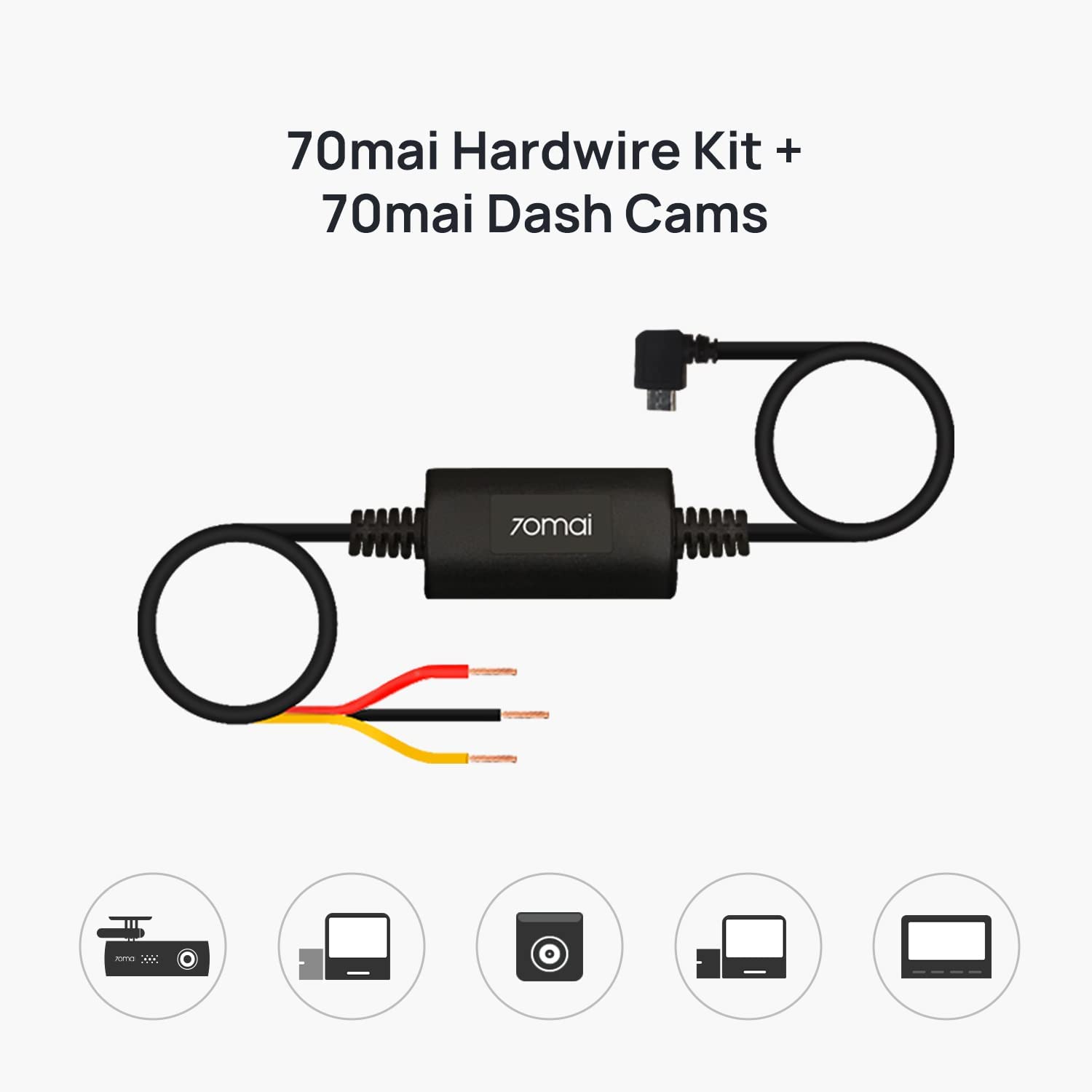 70mai Hardware Kit Midrive UP02, 10ft Micro USB for 70mai Car Dash Cams, 12V-30V to 5V/2.4A, Low Voltage Protection, 24 Hour Parking Surveillance Power Supply for 70mai Car Dash Cameras