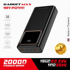 GADGET MAX 20000MAH 22.5W RAY PD POWER BANK (5V/3A)(OUTPUT-TYPE-C/A1/A2)(INPUT-MICRO/TYPE-C)