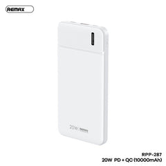 REMAX RPP-287 10000mAh PURE SERIES 20W PD+QC MULTI-COMPATIBLE FAST CHARGING POWER BANK(White)