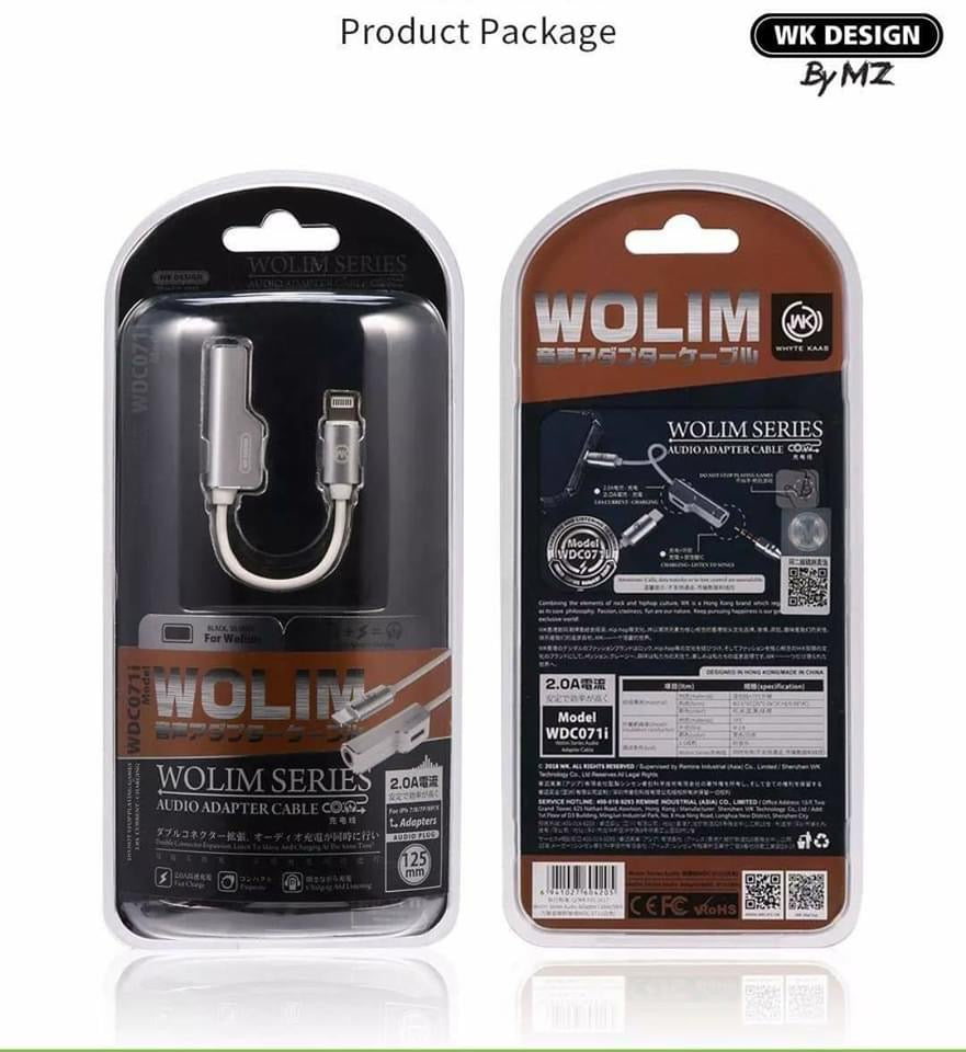 WK WDC-071i WOLIM SERIES AUDIO ADAPTER CABLE(1.25MM)  , iPhone Audio Adapter , iPhone Audio Jack Adapter , iPhone Audio Jack Splitter , iPhone 7 Adapter , iPhone Lightning Adapter ,  Lightning to 3.5 mm  , Audio Connector for iPhone