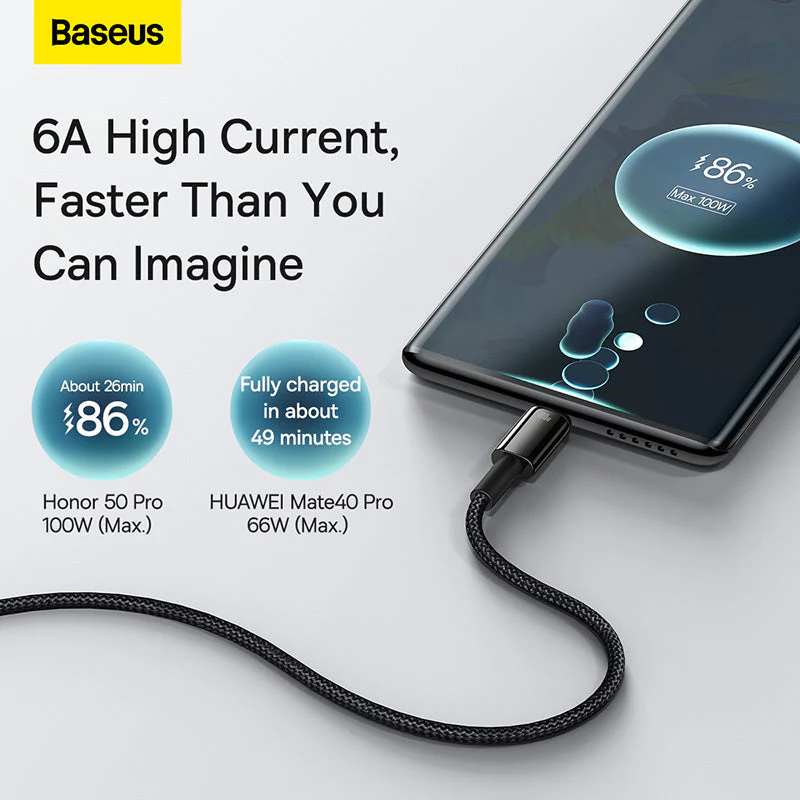 BASEUS TUNGSTEN GOLD FAST CHARGING DATA CABLE USB TO TYPE-C (100W) (2M)
