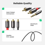 UGREEN 3.5MM MALE TO 2 RCA MALE CABLE 1.5M, Audio Cable, Cable, RCA Cable, 3.5mm Male Cable, 3.5MM MALE TO 2 RCA MALE CABLE 1.5M