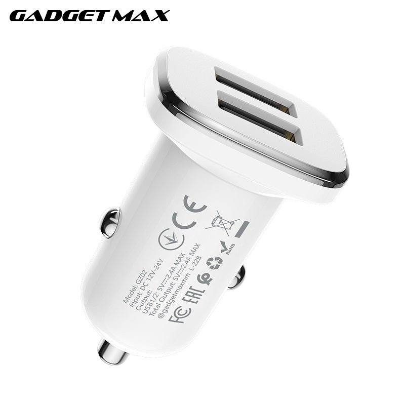 GADGET MAX GZ02 ENJOY SERIES 2.4A  DUAL USB OUTPUT PORT FAST CHARGING CAR CHARGER (2USB), Dual USB Car Charger, Fast Charging Car Charger, Car Charger