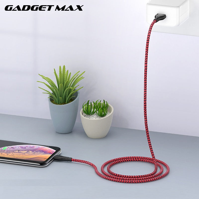 GADGET MAX GX02 IPH 3A CHARGING DATA CABLE FOR IPH (3A)(1M) - BLACK RED