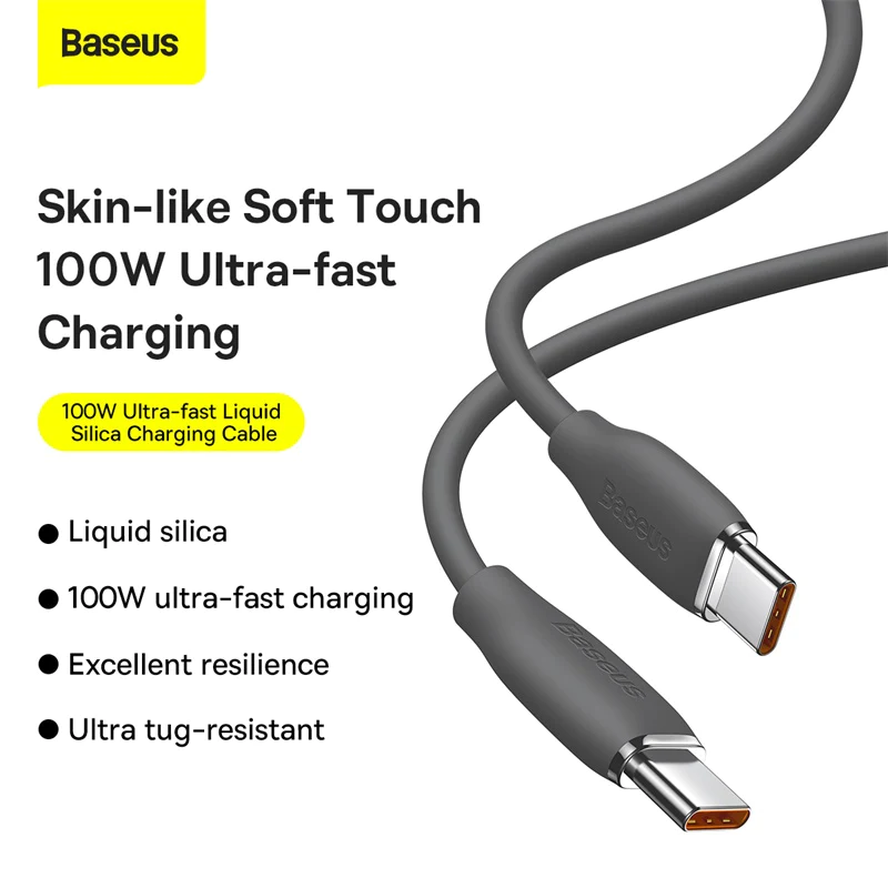 BASEUS JELLY LIQUID SILICA GEL FAST CHARGING DATA CABLE TYPE-C TO TYPE-C 100W 2M - Black
