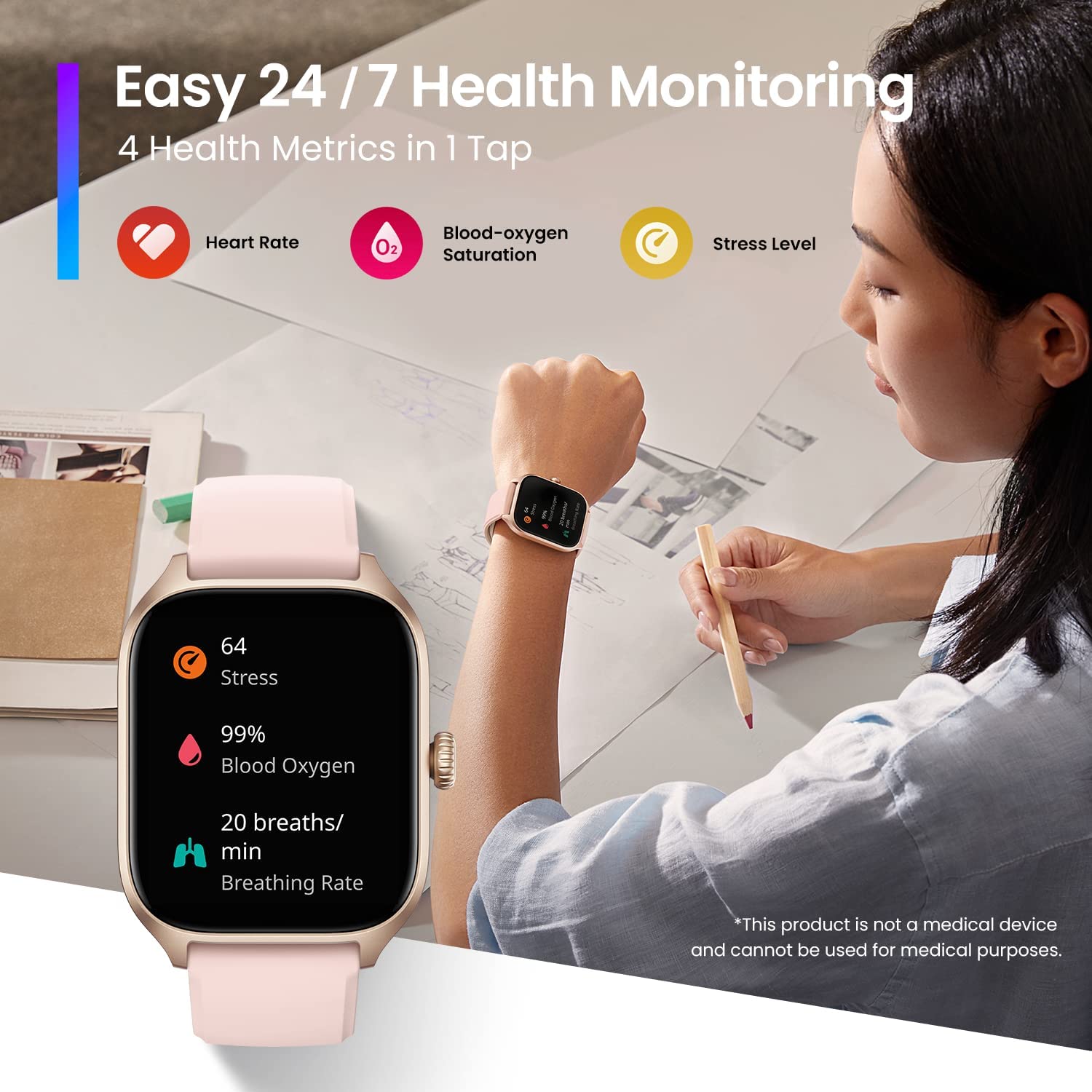 Amazfit GTS 4 Smart Watch-Pink