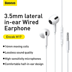 BASEUS H17 ENOCK 3.5MM LATERAL IN-EAR WIRED EARPHONE, 3.5mm Wired Earphone, Wired Earphone, Best Sound Quality Earphone