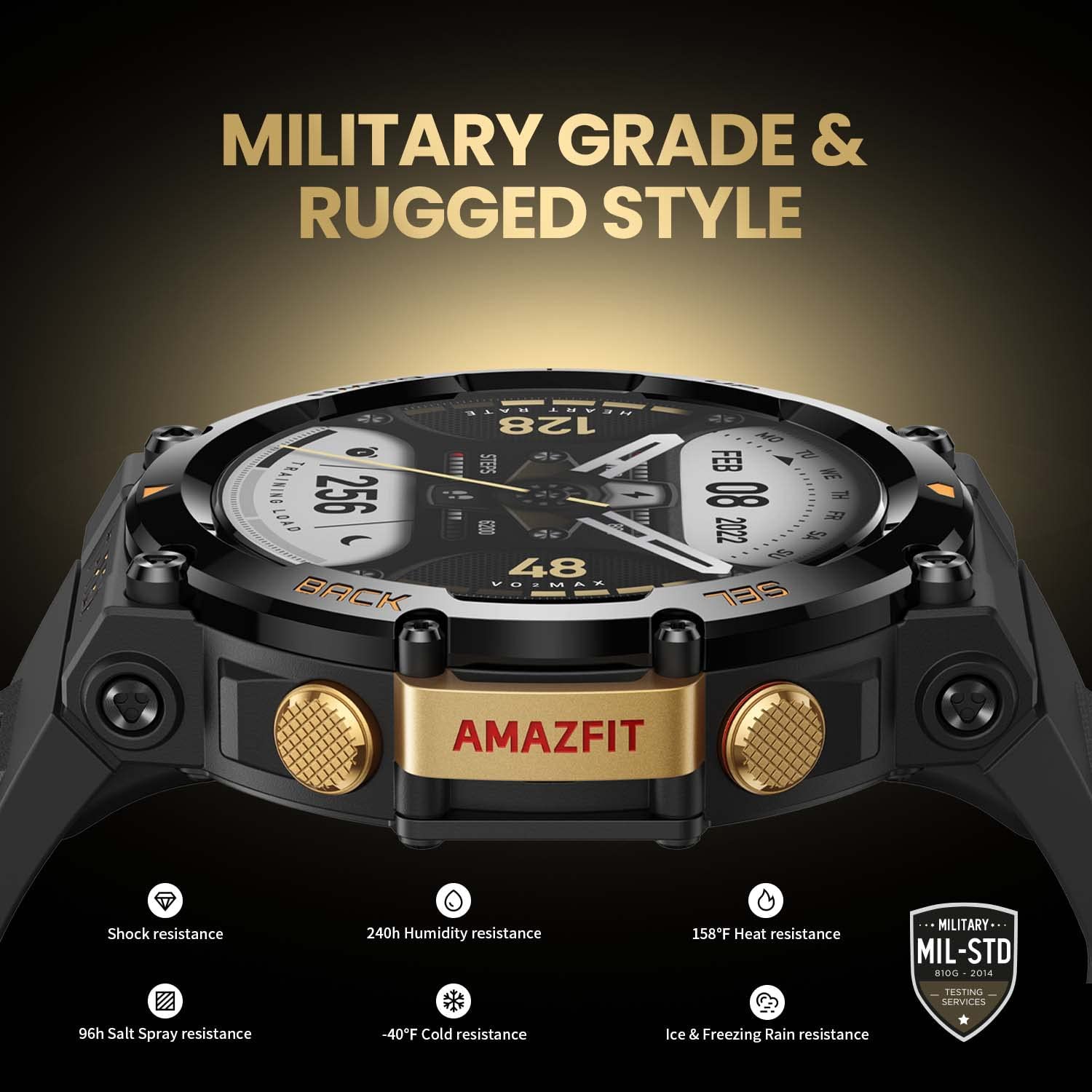 Amazfit T-Rex 2 Smart Watch for Men - (1Year Official Warranty)-Astro Black & Gold
