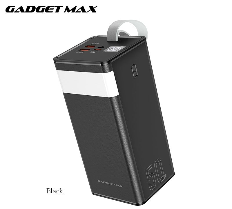 GADGET MAX GB01 50000MAH FAST CHARGE LARGE CAPACITY POWER BANK  (PD-20W/QC-3.0) (OUTPUT-2USB/INPUT-MICRO/TYPE-C IN/OUT)