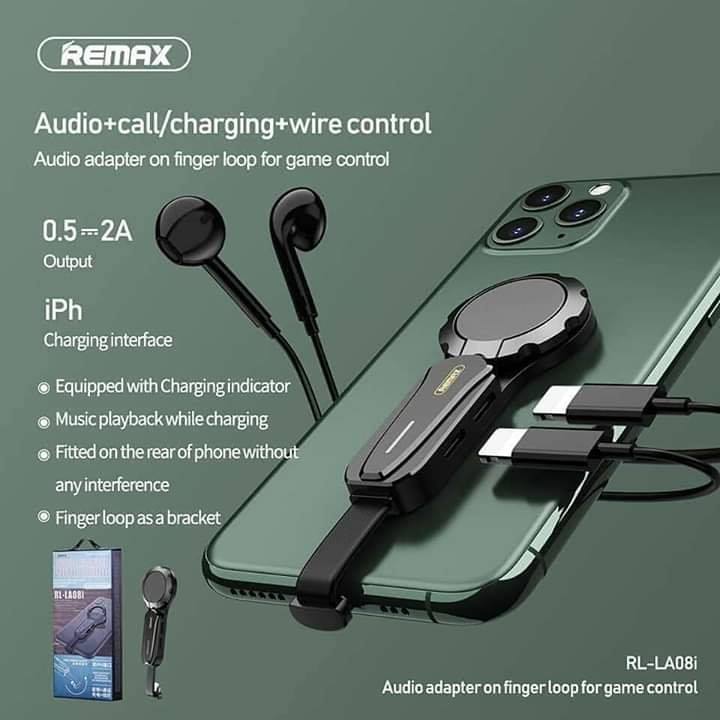 REMAX RL-LA08I DUAL LIGHTNING AUDIO ADAPTER ON FINGER LOOP FOR GAME CONTROL RL-LA08I,lightning to lightning adapter,,iPhone  lightning adapter,Audio Connector for iPhone 7/8/8 plus/X/XS/XR/11/11 Pro /11 Pro Max /12/12 Pro/12 Pro Max