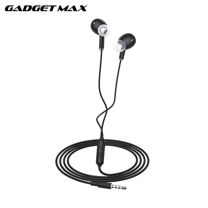 GADGET MAX GM20  3.5MM EARPHONE CONTROL UNIVERSAL EARPHONES WITH MIC (1.2M) - BLACK