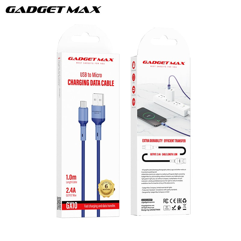 GADGET MAX GX10 MICRO 2.4A CHARGING DATA CABLE FOR MICRO (3A)(1M) - BLUE