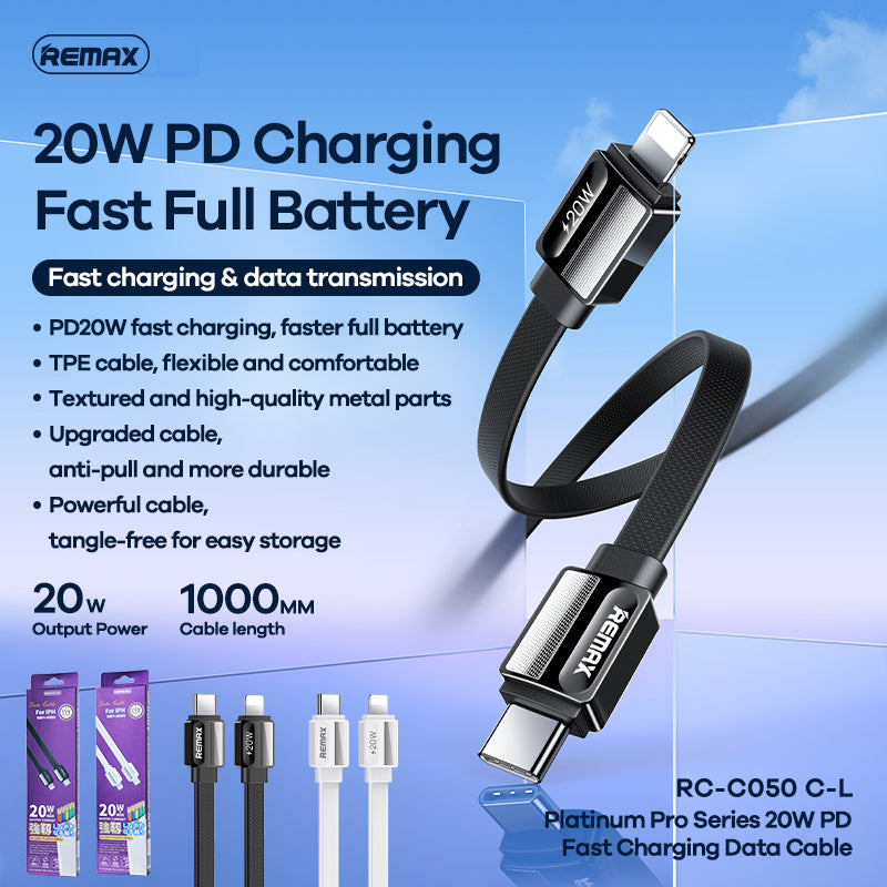 REMAX---RC-C050 C-L PLATINUM PRO 20W PD FAST CHARGING DATA CABLE FOR TYPE-C TO IPH () (20W)