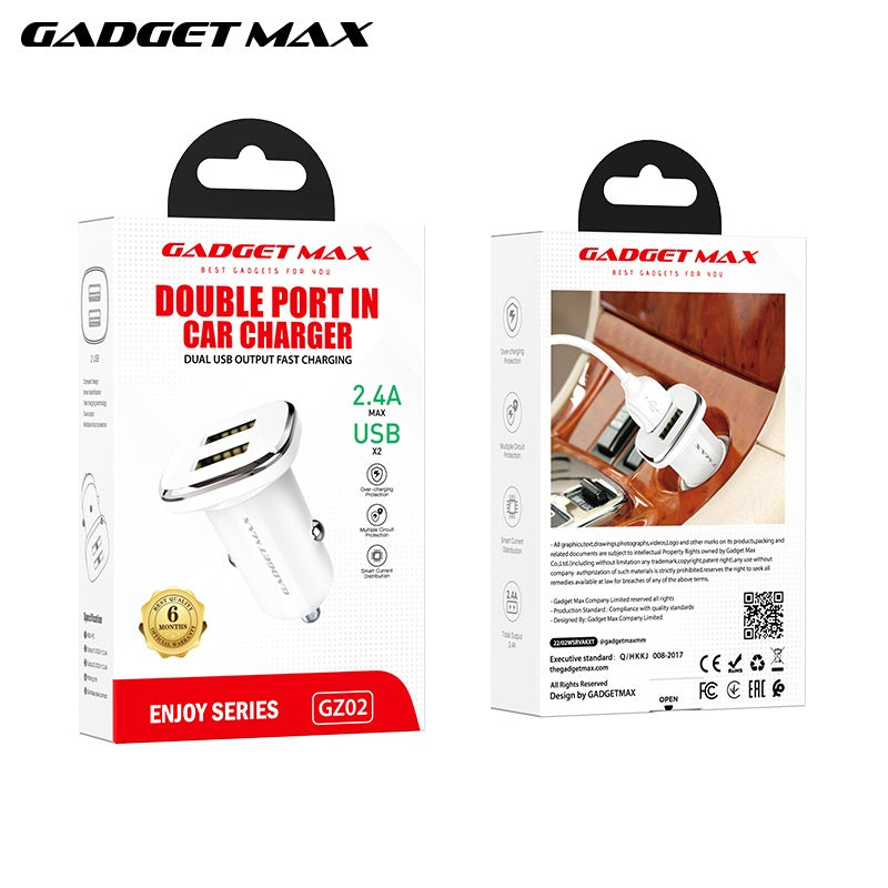 GADGET MAX GZ02 ENJOY SERIES 2.4A  DUAL USB OUTPUT PORT FAST CHARGING CAR CHARGER (2USB)