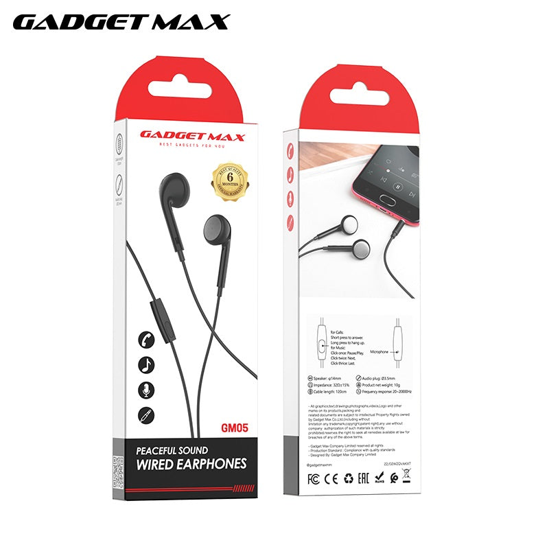 GADGET MAX GM05 PEACEFUL SOUND WIRED  3.5mm Earphone (1.2M), 3.5mm Earphone, Wired Earphone