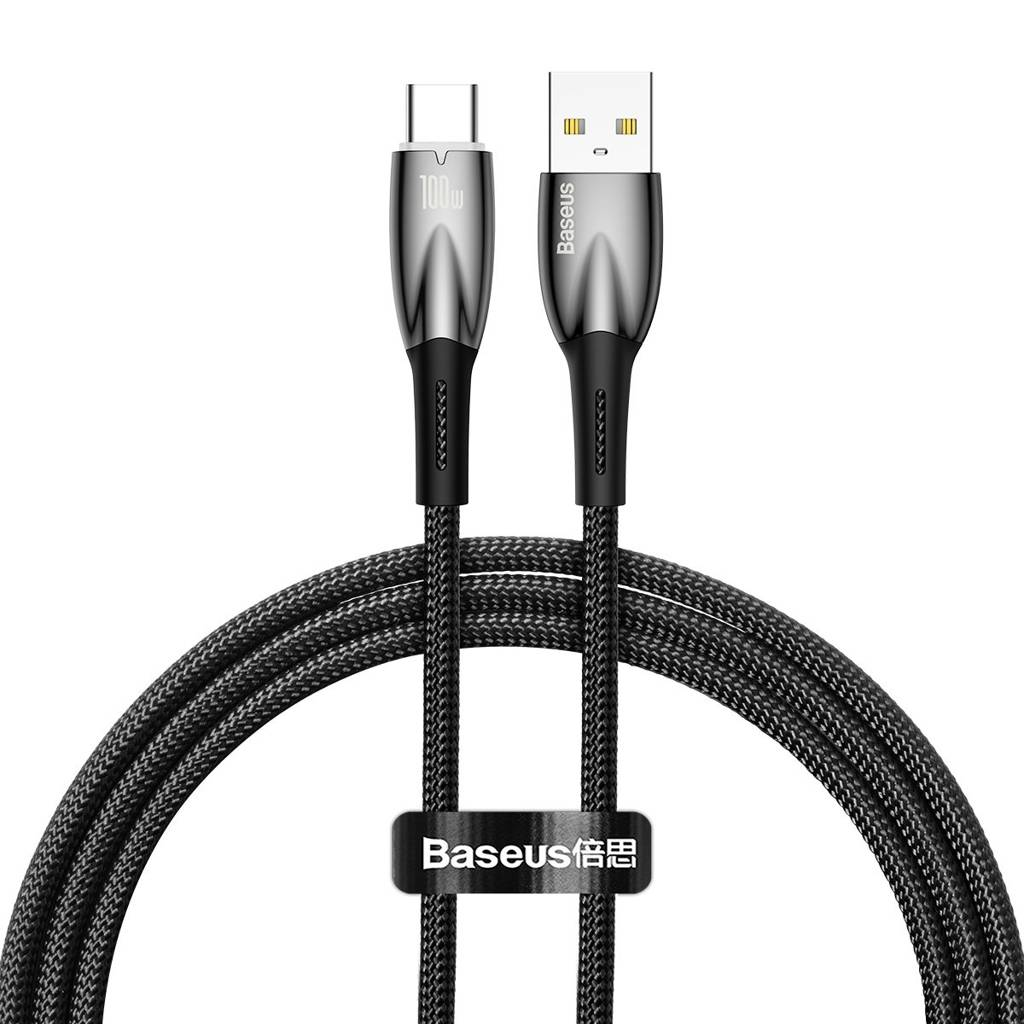 BASEUS GLIMMER SERIES FAST CHARGING DATA CABLE USB TO TYPE-C (100W) (1M) - Black