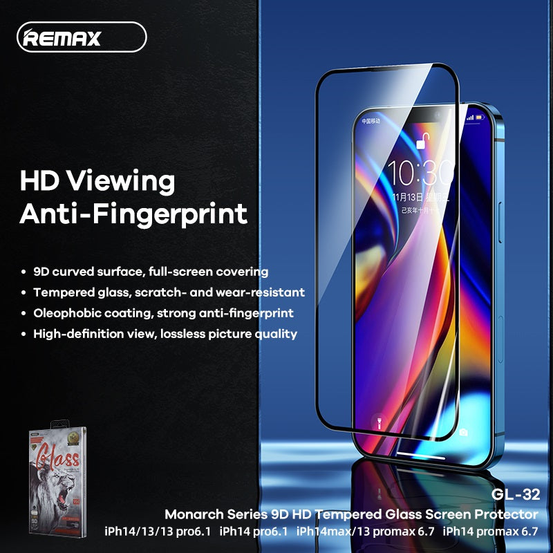 REMAX GL-32 IPH 14 PRO MAX  6.7 INCHES EMPEROR/MONARCH SERIES 9D HD SCREEN PROTECTOR TEMPERED GLASS FOR IPH14 PRO MAX (6.7''), iPhone 14 Pro Max Screen Protector