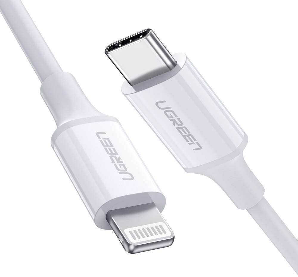 UGREEN USB-C TO LIGHTNING (PD) FAST CHARGING 3.0A MFI CABLE M/M RUBBER SHELL 1M - WHITE