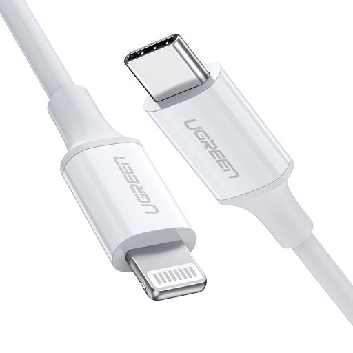 UGREEN USB-C TO LIGHTNING (PD) FAST CHARGING 3.0A MFI CABLE M/M RUBBER SHELL 1M - WHITE