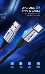 Ugreen USB 2.0A to Type-C Nylon Braid Niclel Plating 1.5M - Black