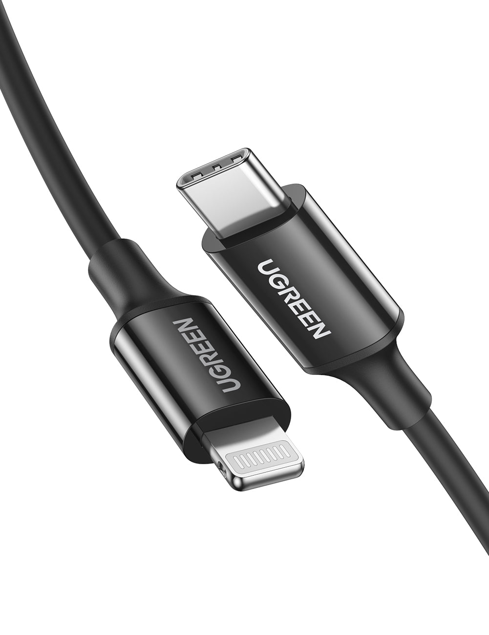 UGREEN USB-C TO LIGHTNING (PD) FAST CHARGING 3.0A MFI CABLE M/M  RUBBER SHELL / NECLE PLATING 1M - BLACK