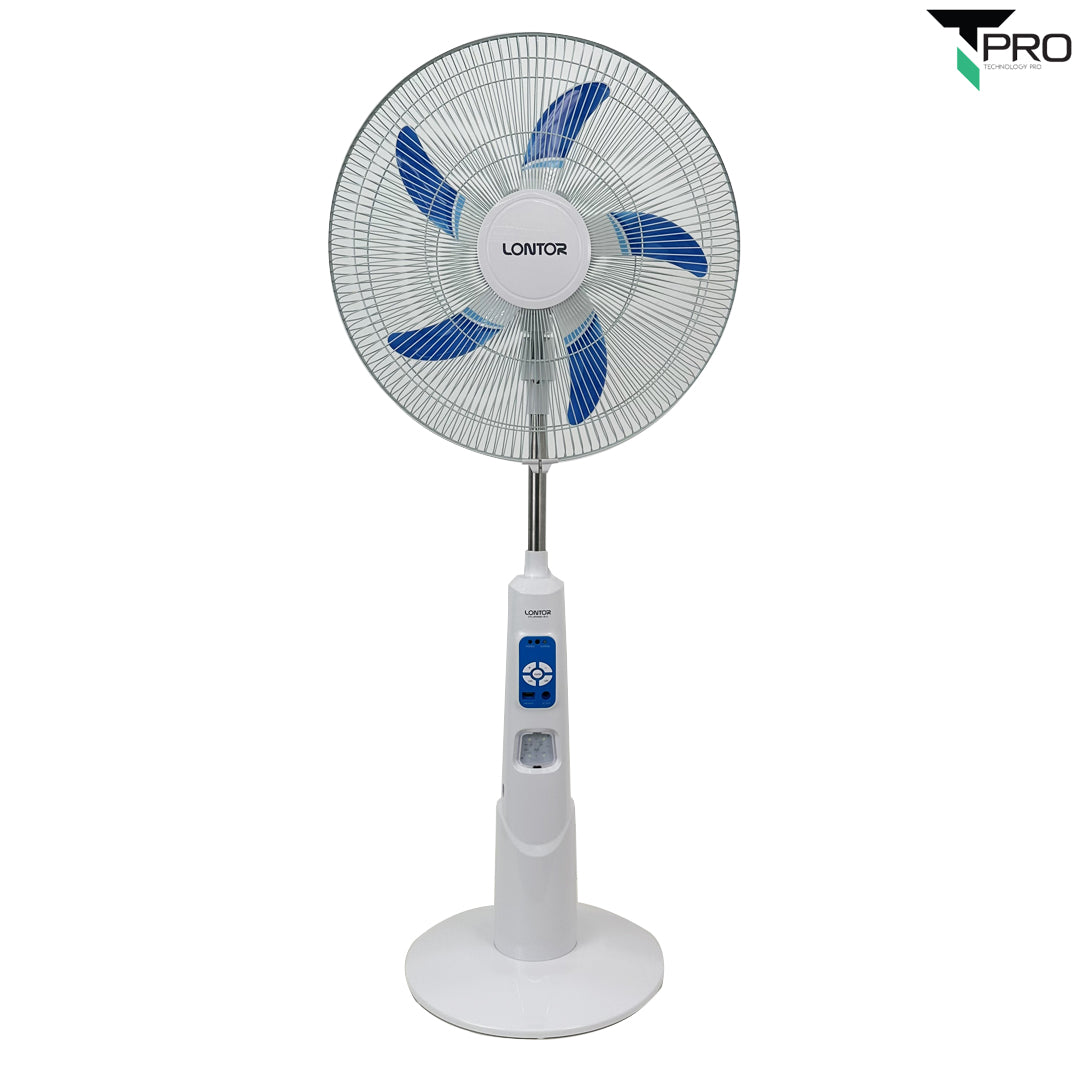 T PRO CTL-CF034R-18C 18" LONTOR RECHARGEABLE STANDING FAN WITH SOLAR CHARGE (12 SPEEDS/8W/4 SMD/15V DC INPUT/5V USB OUTPUT)