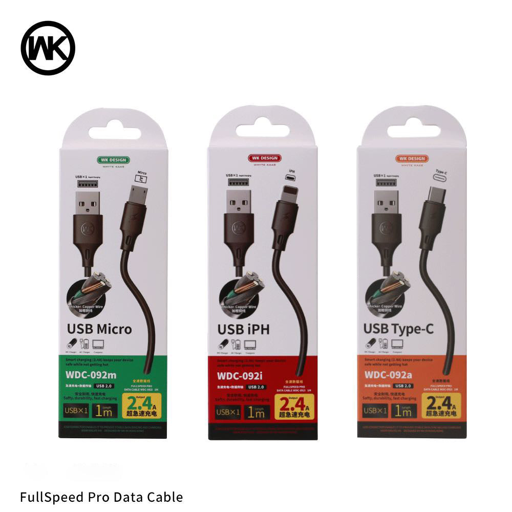 WK WDC-092I  IPH FULL SPEED PRO DATA CABLE FOR LIGHTING   2.4A  (1M) ,  Cable , Lightning Cable , iPhone Data Cable , iPhone Charging Cable , iPhone Lightning Cable , Unbreakable iPhone charging cable , Apple iPhone Cable , iPhone USB Cable