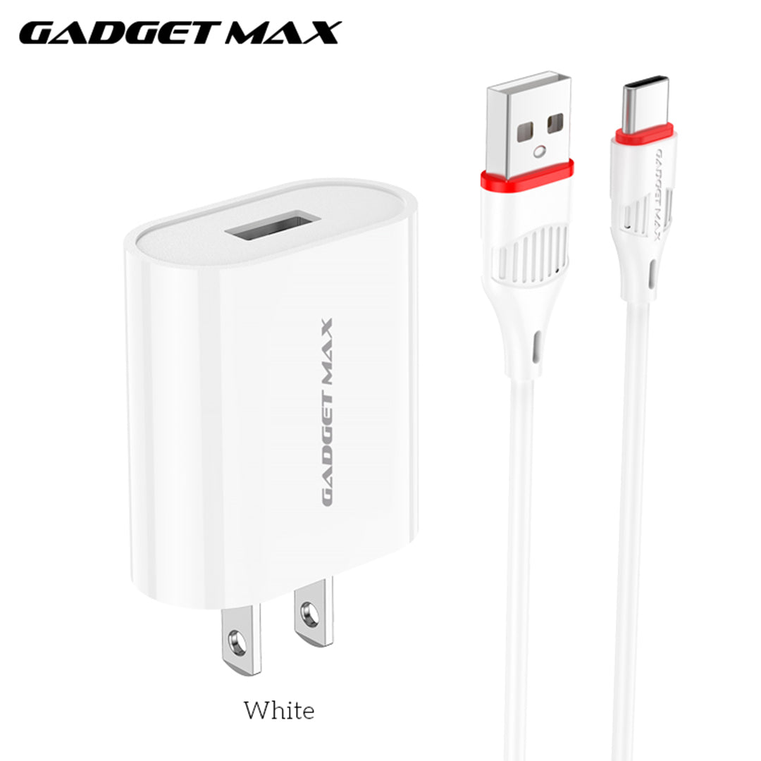 GADGET MAX GC02 TYPE-C 2.4A SINGLE USB PORT SPEEDY TYPE-C CHARGER SET(1USB)(2.4A)(1M)