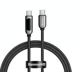 BASEUS DISPLAY FAST CHARGING DATA CABLE TYPE-C TO TYPE-C 100W (1m) - Grey + Black