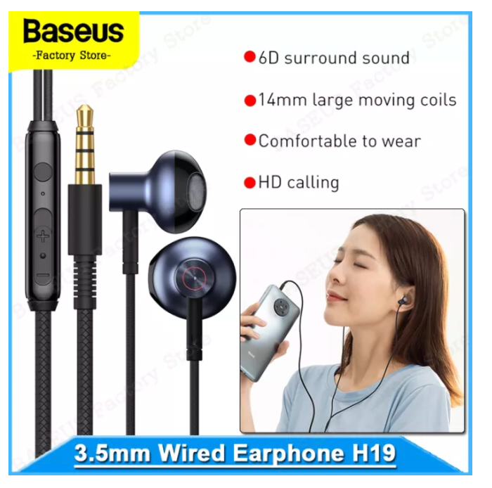 BASEUS H19 ENCOK 3.5MM WIRED EARPHONE - Black