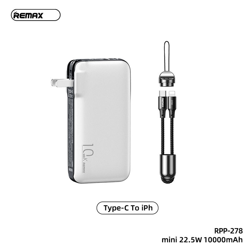 REMAX RPP-278(C TO L) 10000mAh GLORY MINI SERIES QC 22.5W +PD 20W FAST CHARGING POWER BANK (CHARGER)(TYPE-C TO LIGHTNING), 22.5W Power Bank, 10000 mAh Power Bank, PD 20W Power Bank, QC 22.5Q Power Bank