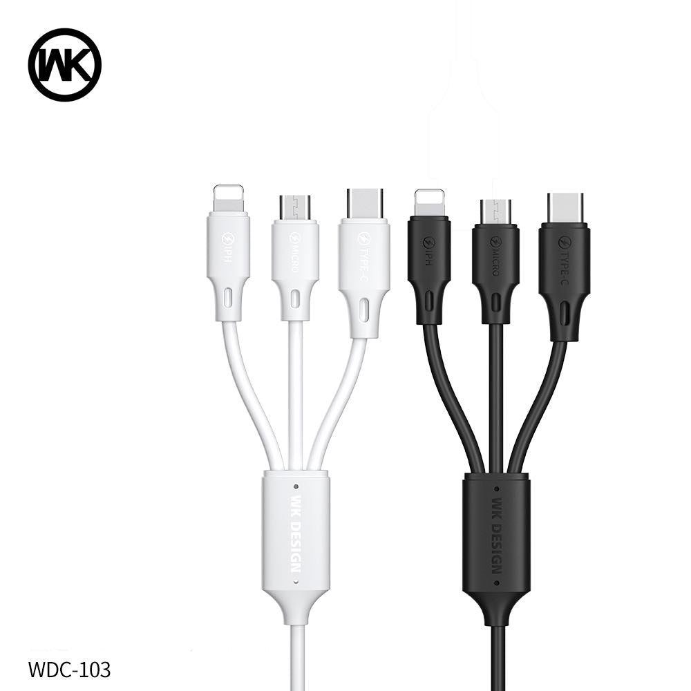 WK WDC-103TH 3 IN 1 FULL SPEED PRO CABLE ,Cable , 3 in 1 cable , 3 in 1 USB Cable , 3 in 1 charging cable , Phone Charging Cable ,3 in 1 cable for mobile phone , smart phone , tablet , iPhone , iPad