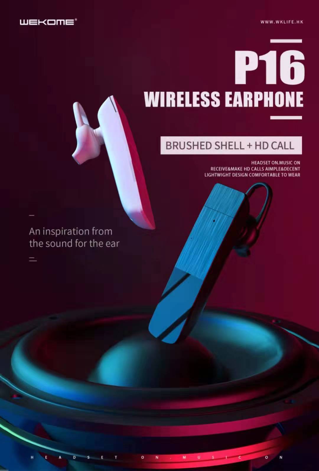 WK P16  Single Earphone Bluetooth Earphone , Single Bluetooth Earphone, Wireless Bluetooth Headset , Single Bluetooth Earbuds for music , Mono Bluetooth Headset , Best noise canceling Bluetooth Headset , Cheap Bluetooth Headset , ကြိုးမဲ့ဘလူးတုနားကြပ်