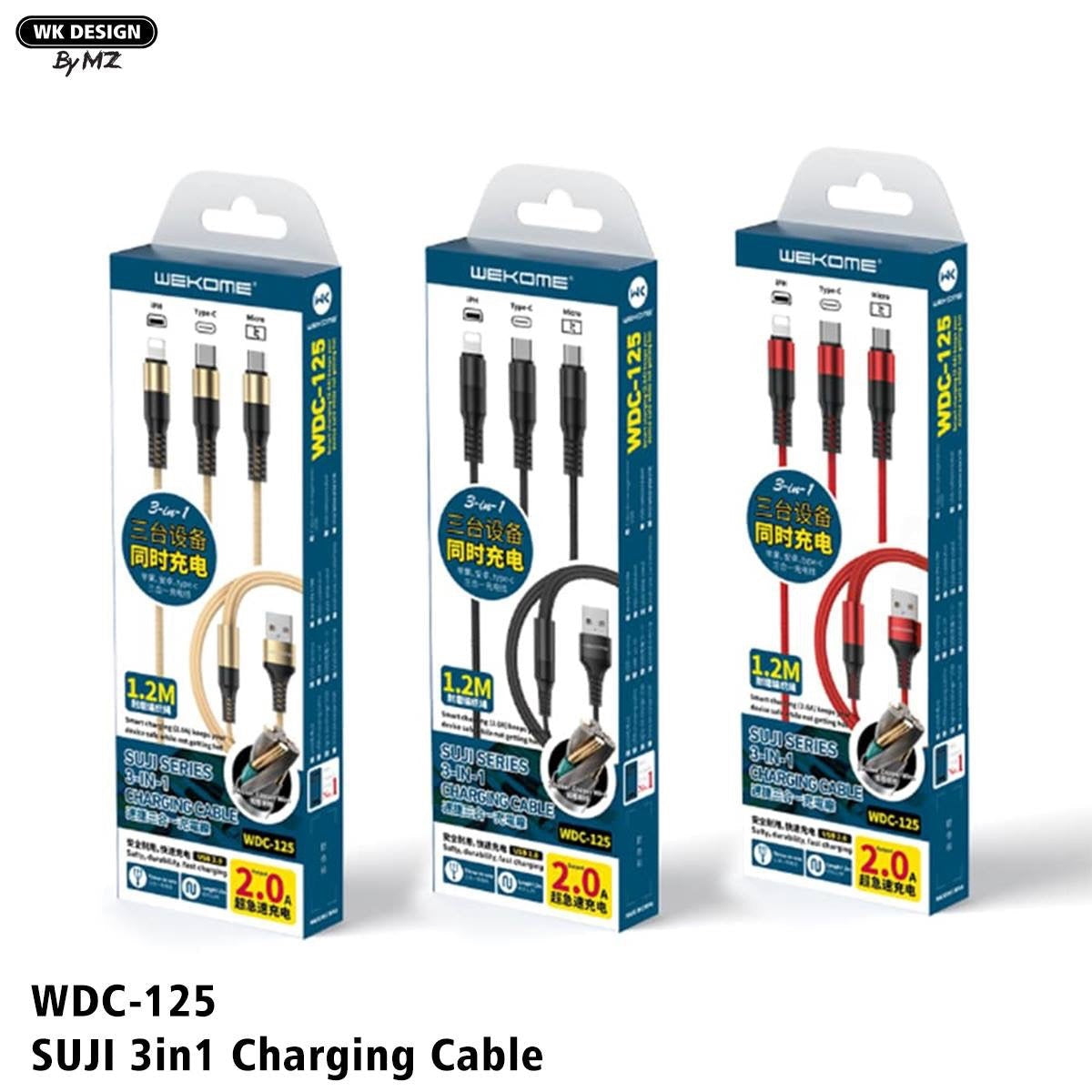 WEKOME 3 in 1 Cable WDC-125TH SUJI SERIES 2.0A 3 IN 1 CHARGING CABLE - Black