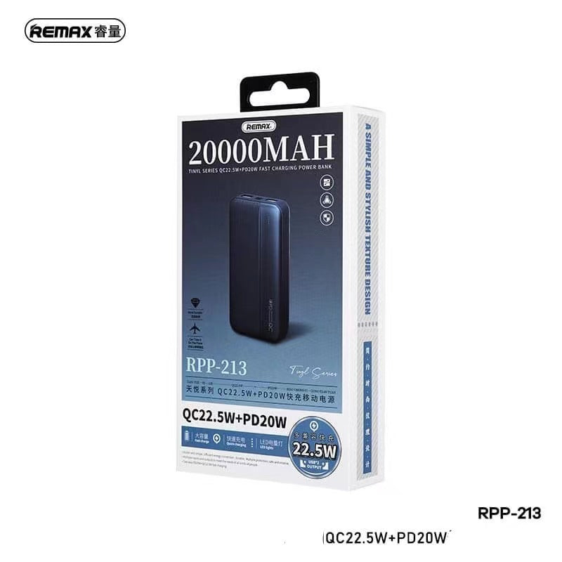 REMAX RPP-213 TINYL Series 20000mAh Power Bank PD18W&QC3.0A,Powerbank,Powe Bank 20000mah,20000mah Power Bank,20000mah Powerbank,20W PD Power Bank ,Type C Power Bank, Apple Power Bank Best Power Bank For iPhone12,Fast Charge Power Bank ,USB C Power Bank