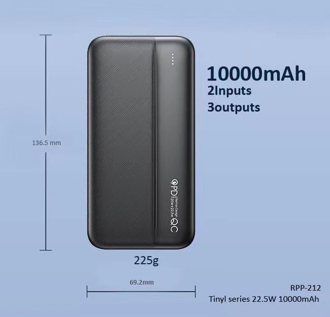 REMAX  RPP-212 TINYL Series 10000mAh Power Bank, PD18W&QC3.0A,Powerbank,Powe Bank 10000mah,10000mah Power Bank,10000mah Powerbank,20W PD Power Bank ,Type C Power Bank, Apple Power Bank Best Power Bank For iPhone12,Fast Charge Power Bank ,USB C Power Bank