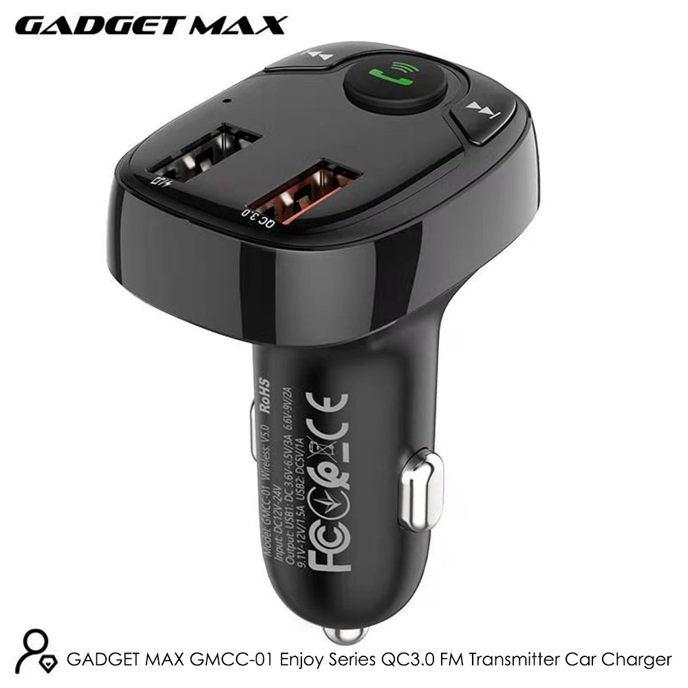 GADGET MAX GMCC-01 ENJOY SERIES FM TRANSMITTER WIRELESS CAR CHARGER (QC-3.0), Bluetooth Car Charger, Wireless Car Charger, FM Transmitter Car Charger