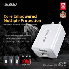 WK WP-U119 UPINE SERIES DUAL USB CHARGER ONLY (10W), Dual Charger, USB Charger