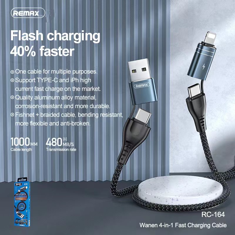 REMAX RC-164 WANEN 4 IN 1 FAST CHARGING CABLE (1M), 4 in 1 Cable, Charging Cable for All