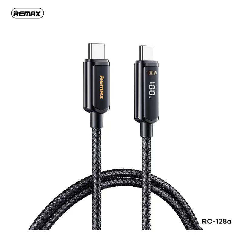 REMAX RC-128A REMINE SERIES 100W DATA CABLE WITH DIGITAL DISPLAY TYPE-C TO TYPE-C (1.2M), 100W Cable, Type-C to Type-C Cable