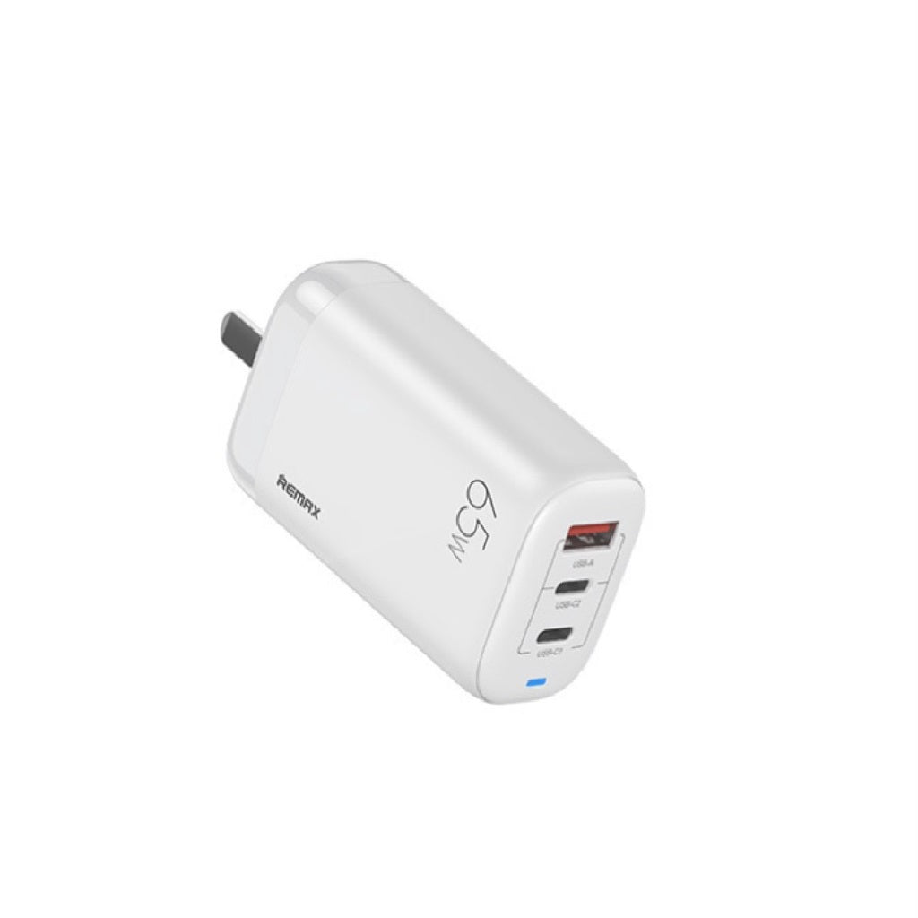 REMAX RP-U55 LIGIL SERIES 65W PD+QC GAN MULTI COMPATIBLE FAST CHARGER ONLY (1USB/2 TYPE-C), GAN Charger, PD+QC Charger