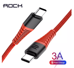 ROCK USB C to C 3A Z11 Hi-Tensile USB C to C 3A Charge & Sync Round Cable for Samsung Xiaomi LG Huawei,C TO C  Data Cable ,Type C to Type C Fast Charging Cable , USB C Cable , PD Cable , PD Port , C to C Cable
