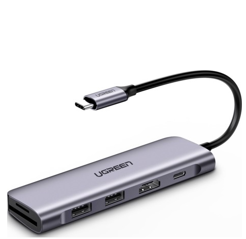 UGREEN CM195 USB-C to 2 Ports USB3.0-A Hub + HDMI + TF/SD with PD Power Supply (Space Gray)