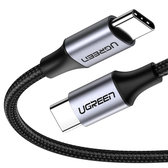 UGREEN US26160W USB 2.0 C M/M ROUND CABLE NICKEL PLATING ALUMINUM SHELL (2M), Nickel Plating Aluminum Shell, 60W Cable, Type-C to C Cable